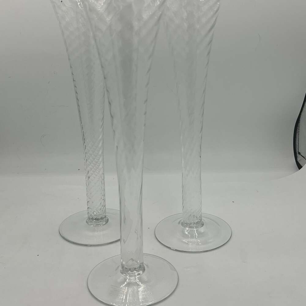 Set of 3 Crystal Optic Hollow Stemmed Glass Champagne Flutes Gorgeous 8 In. -